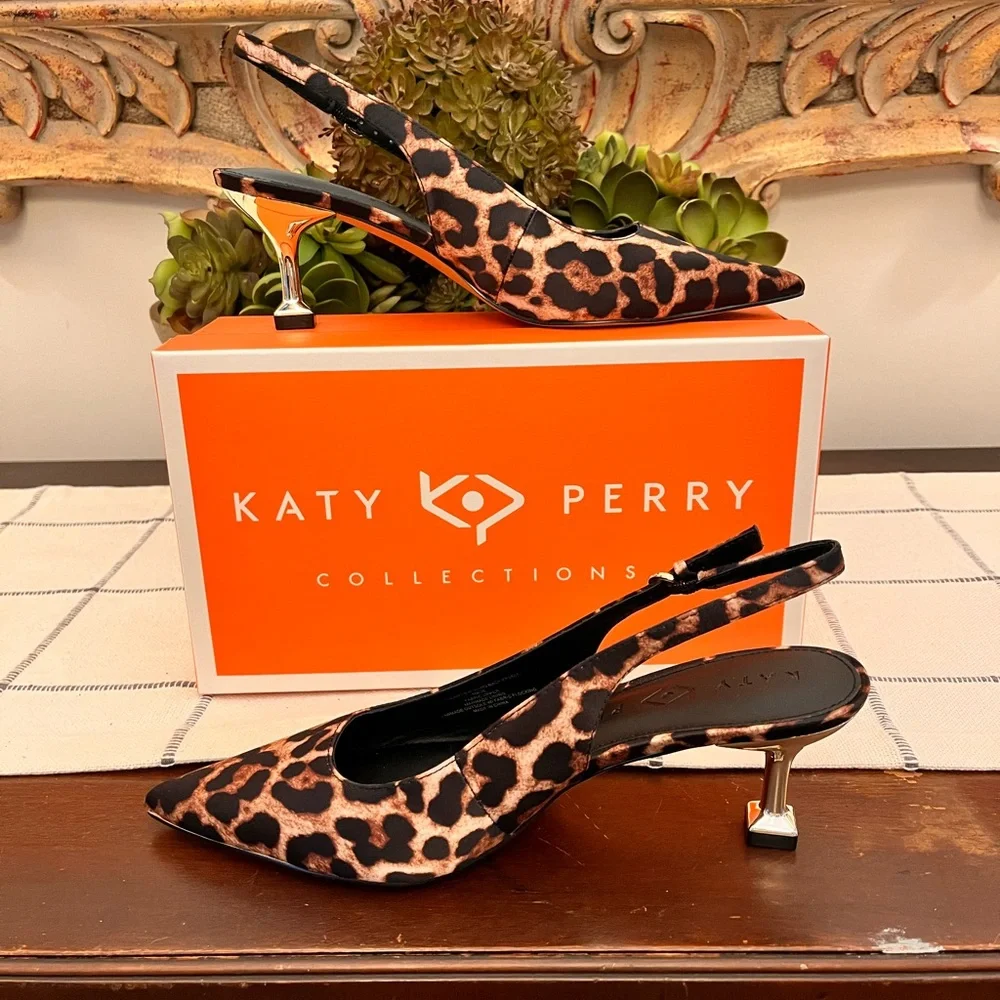 Katy Perry Collections Gorgeous Leopard Print Slingback Kitten Heels Size 8 NIB